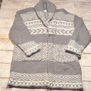 Lucky Brand Gray and White Open Front Fair Isle Sweater Cardigan Coat Size M